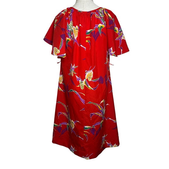 Vtg Hilo Hattie’s Hawaiian Womens XS Midi 90s 80s Dress Bold Flowers Resort Red - Picture 2 of 12